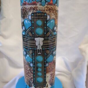 Rustic turquoise cross 20 oz tumbler